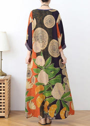 Organic Black Green Print Chiffon Patchwork Summer Dress - SooLinen