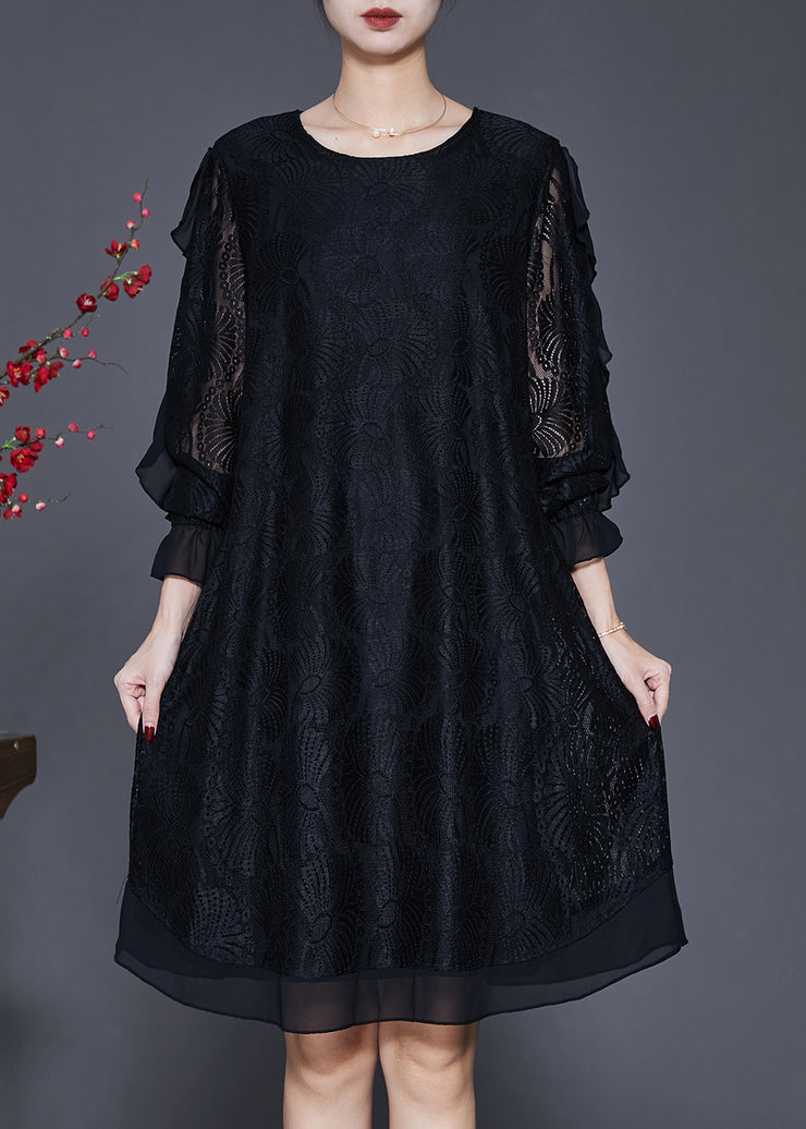 Organic Black Hollow Out Lace Vacation Dresses Butterfly Sleeve