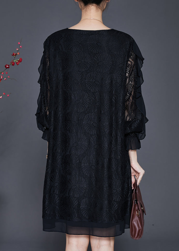 Organic Black Hollow Out Lace Vacation Dresses Butterfly Sleeve