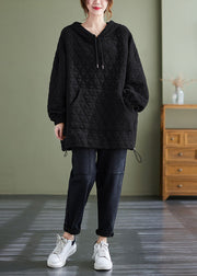 Organic Black Hooded thick Cotton Sweatshirts Top Winter