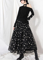 Organic Black Lace Embroideried Summer A Line Skirt - SooLinen
