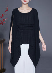 Organic Black Oversized Asymmetrical Design Silk Long Smock Batwing Sleeve