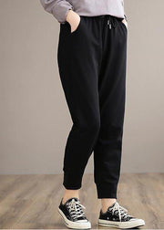 Organic Black Pants Plus Size Clothing Spring Elastic Waist Gifts Casual Pants - SooLinen