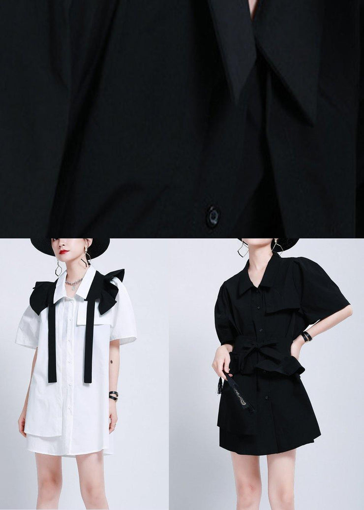 Organic Black Peter Pan Collar Summer Cotton Dress - SooLinen