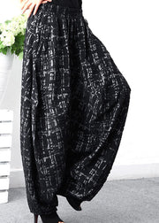 Organic Black Plaid Print Oversize Wide Leg Winter Pants