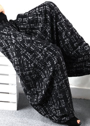 Organic Black Plaid Print Übergroße Winterhose mit weitem Bein