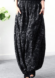 Organic Black Plaid Print Übergroße Winterhose mit weitem Bein