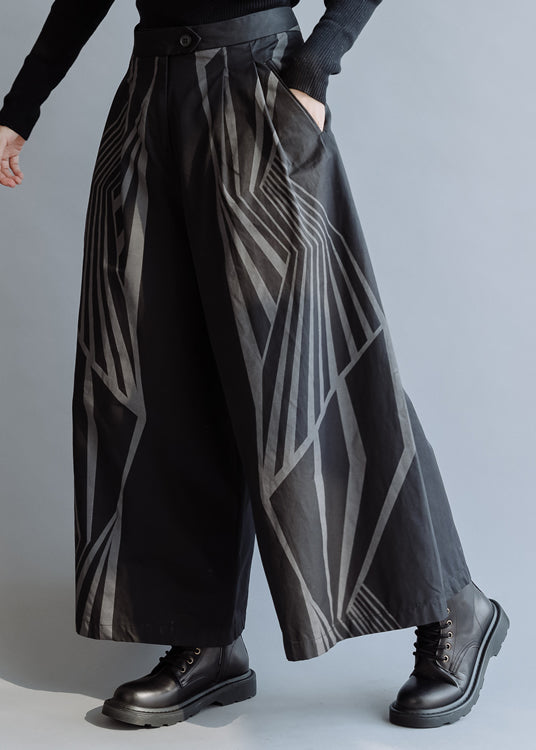 Hose mit weitem Bein aus Bio-Baumwolle mit schwarzem Print Frühling