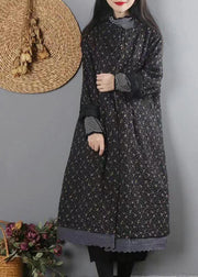 Organic Black Print Lace Patchwork Fine Cotton Filled Coat Winter