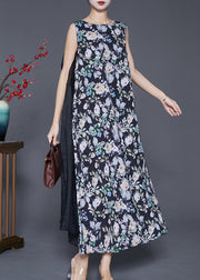 Organic Black Print Patchwork Cotton Maxi Dresses Sleeveless