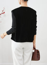 Organic Black Tasseled Chinese Button Silk Velour Vest Fall
