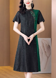 Organic Black Tasseled Embroidered Patchwork Silk Dress Summer