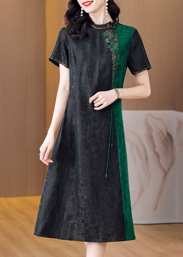 Organic Black Tasseled Embroidered Patchwork Silk Dress Summer