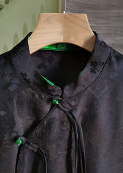 Organic Black Tasseled Patchwork Jacquard Silk Shirt Spring