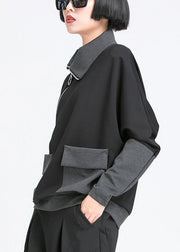 Organic Black asymmetrisches Design Taschen mit Reißverschluss Patchwork Herbst Top Langarm
