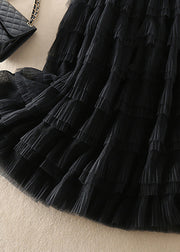 Organic Black elastische Taille faltige Tüllröcke Frühling