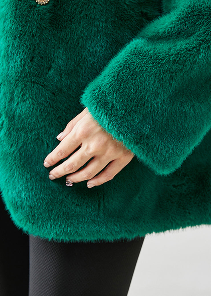 Organic Blackish Green Tasseled Mink Velvet Coat Outwear Winter