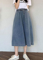 Organic Blue Elastische Taille Taschen mit Kordelzug Baumwolle Hose mit weitem Bein Jeans Sommer