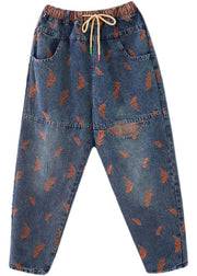 Organic Blue Embroidered Pockets denim Pants Spring