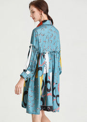 Organic Blue PeterPan-Kragen-Patchwork-Herbstferien-Kleid mit langen Ärmeln