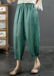 Organic Blue Pockets Elastic Waist Linen Crop Pants Summer