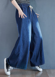 Organic Blue Pockets Elastic Waist Patchwork Denim Pants Spring