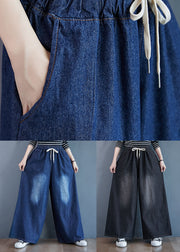Organic Blue Pockets Elastic Waist Patchwork Denim Pants Spring