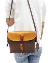 Organic Brown Yellow fashion Paitings Calf Leather Satchel Handbag