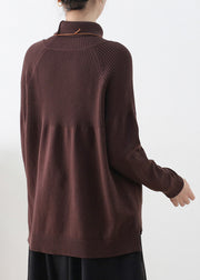 Organic Chocolate Colour Turtleneck Thick Knit Sweaters Long Sleeve