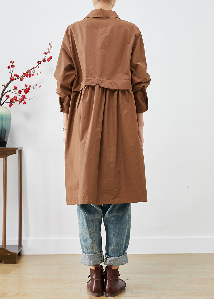 Organic Coffee Oversized Patchwork Pockets Cotton Trench Coats Fall