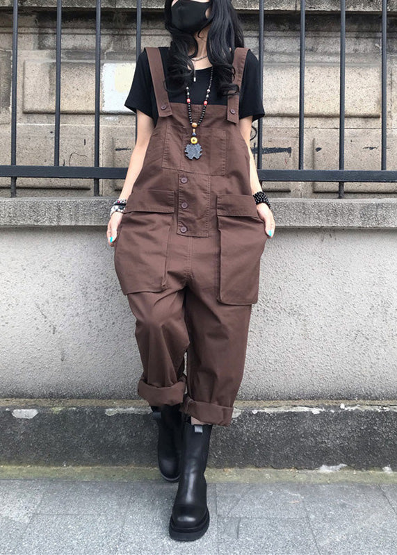 Organic Coffee Solid Overalls Jumpsuit Summer