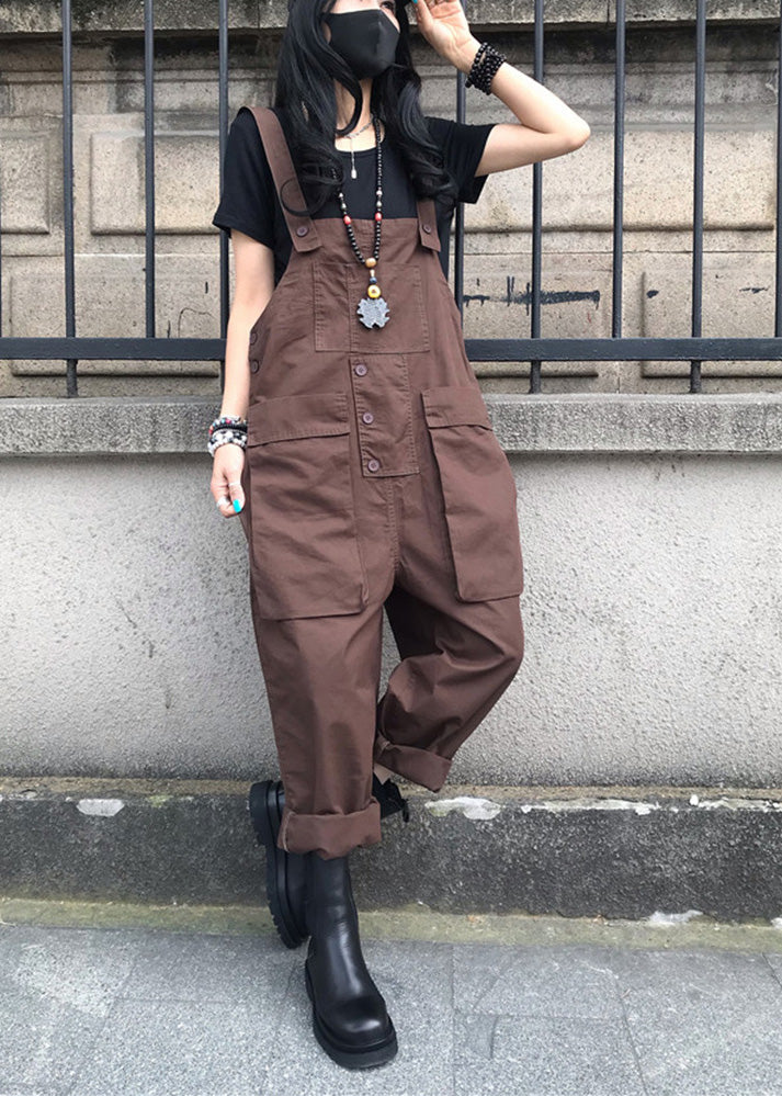 Organic Coffee Solid Overalls Jumpsuit Summer