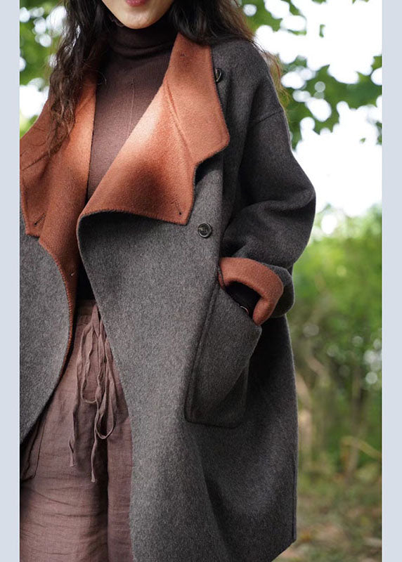Organic Dark Gray PeterPan Collar Pockets Casual Thick Winter Coat