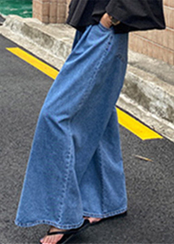 Bio-Denim-Blau Reißverschluss-Taschen Hose mit weitem Bein Sommer