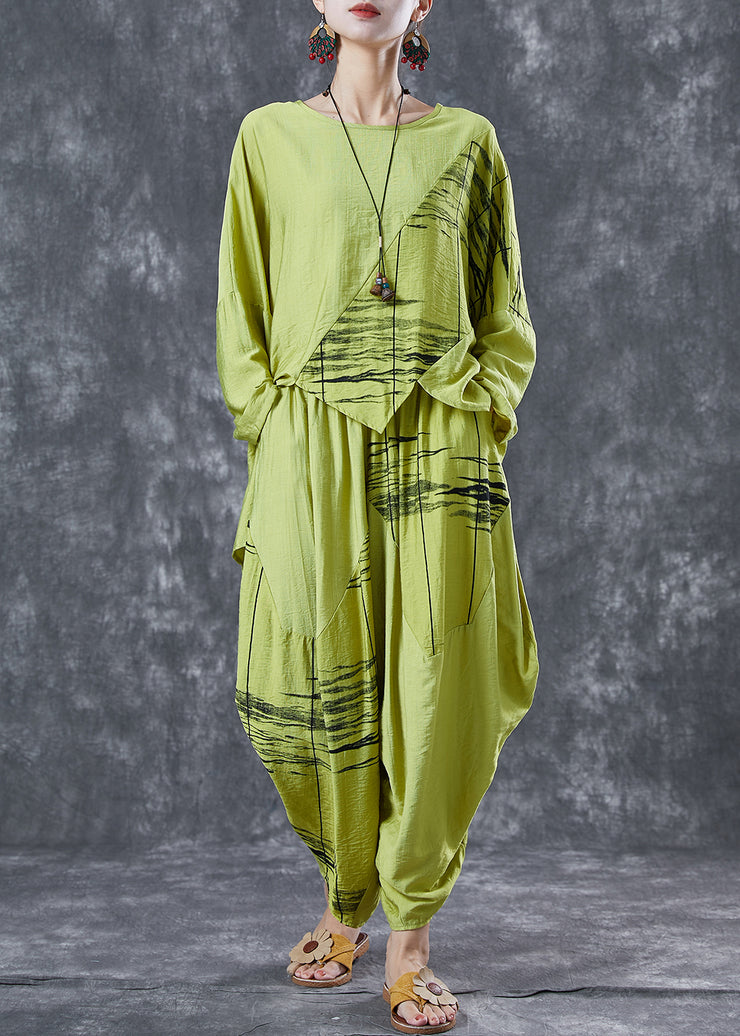 Organic Green Asymmetrical Patchwork Cotton Two Piece Set Women Clothing Summer