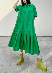 Organic Green Cotton Pockets Peter Pan Collar Dresses Summer - SooLinen