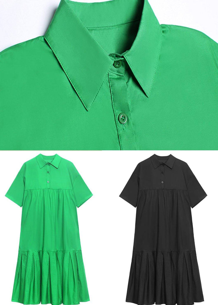 Organic Green Cotton Pockets Peter Pan Collar Dresses Summer - SooLinen