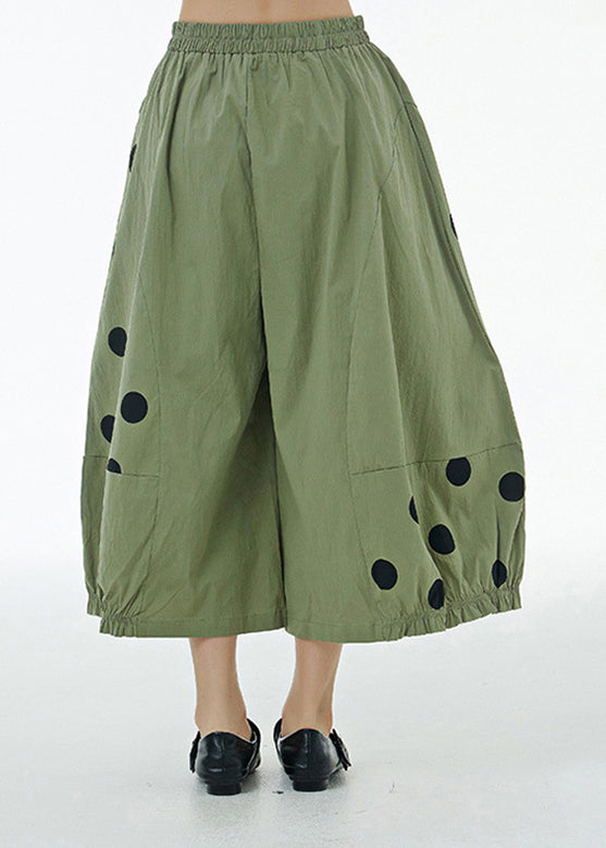 Organic Green Dot Print Cotton Crop Pants Summer