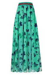 Organic Green Elastic Waist Floral Tulle A Line Skirt Spring