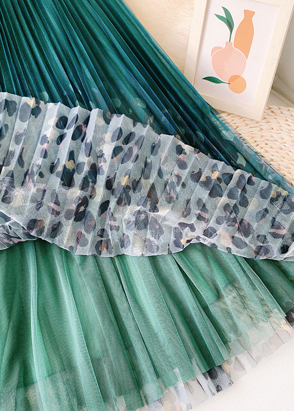 Organic Green Leopard Print fashion Straight Fall Skirt