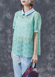 Organic Green Peter Pan Collar Print Cotton Top Summer