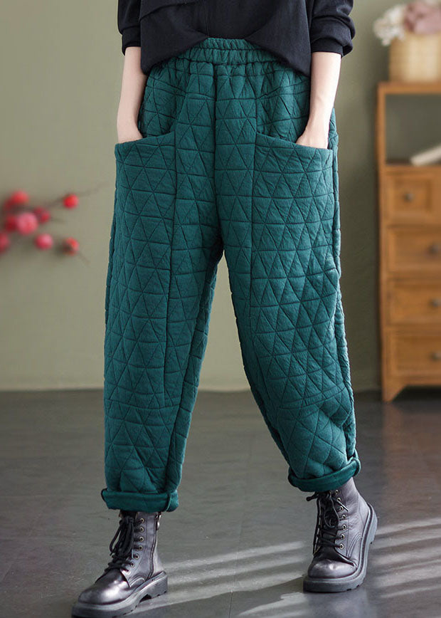 Organic Green Pockets Patchwork Fleece Harem Pants