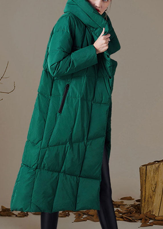 Organic Green Stand Collar Pockets asymmetrical design Winter Duck Down coat