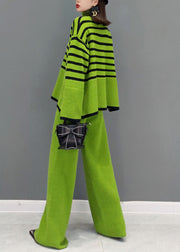 Organic Green Turtle Neck Gestreifte Hose mit weitem Bein Knit Two Pieces Set Spring