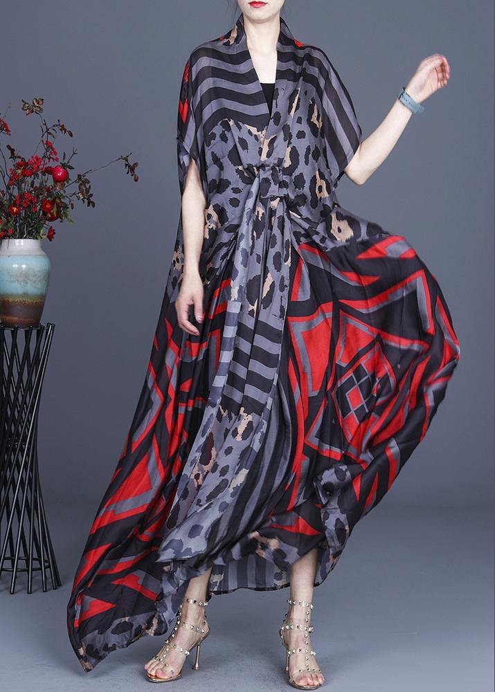 Organic Grey Leopard Print Sleeveless Silk 2 Piece Outfit Summer Dress - SooLinen