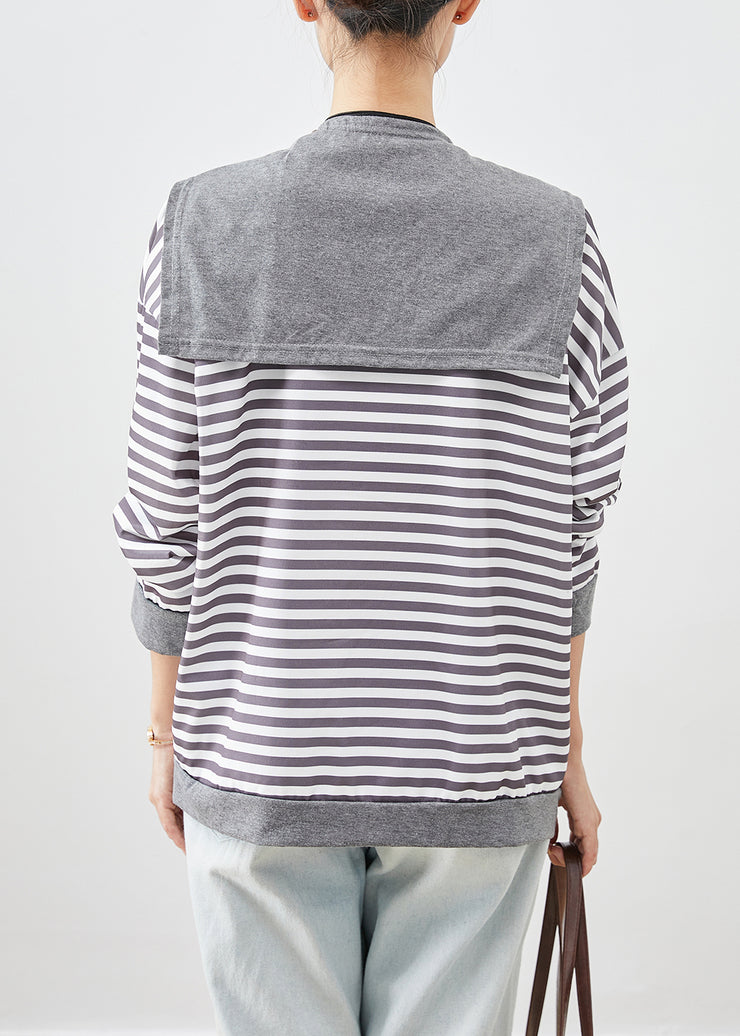 Organic Grey Oversized Striped Cotton Sweatshirt Streetwear Fall