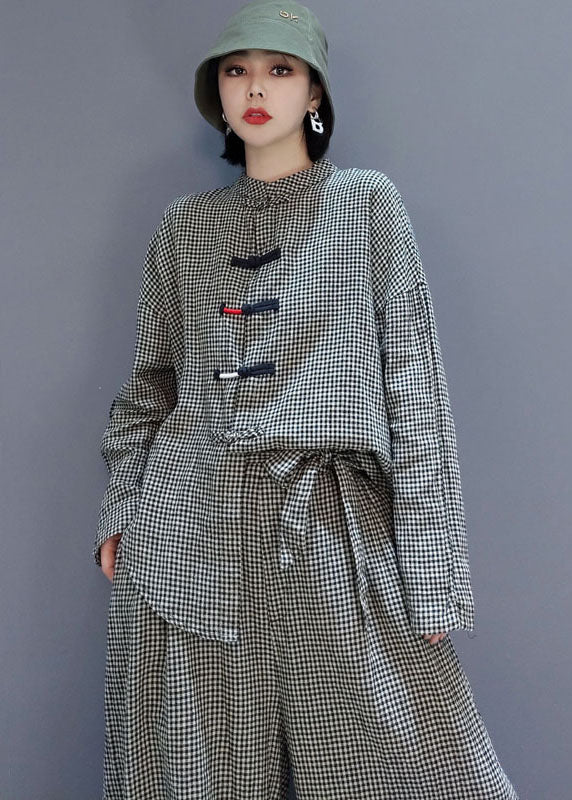 Organic Grey Plaid Pockets 2 Piece Outfit Spring