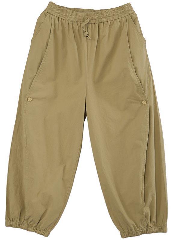 Organic Khaki High Waist Cargo  Pants Trousers Summer - SooLinen