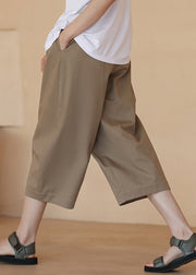 Organic Khaki Pockets High Waist Cotton Wide Leg Pants Summer