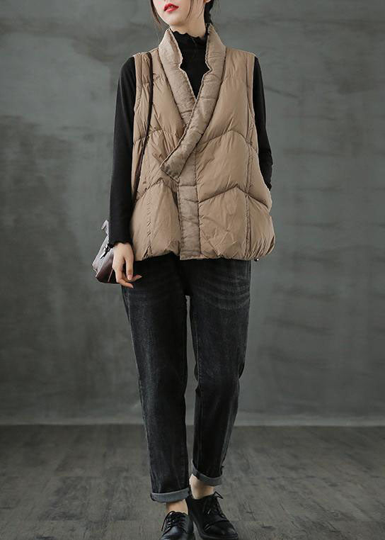 Organic Khaki Pockets Loose Casual Winter Puffer Vest